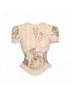 Blood Supply Cupid's Casket of Poems Round Neck Heart Short Lace Top(Full Payment Without Shipping)
